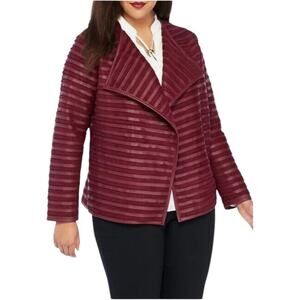 The Limited Collection Faux Suede Pieced Open Moto Jacket Oxblood Red Women’s 2X